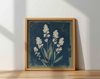Dark Moody Botanical Wall Art Wildflower Square Print Olive Green Leaves Digital Download Vintage Floral Poster Modern Farmhouse Wall Decor