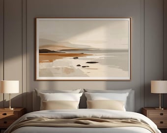 Abstrakte Küstenlandschaft Neutraler minimalistischer Landschaftsdruck Beige Braun Horizont