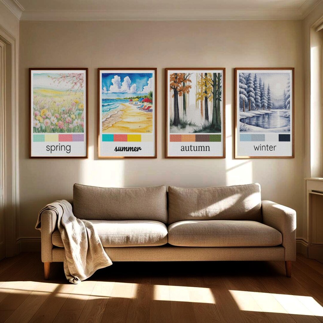 Watercolor Spring Summer Autumn Winter Prints, Seasonal Wall Art Set ...
