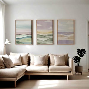Soft horizon watercolor art set | printable wall decor in earthy tones | minimalist abstract landscape download