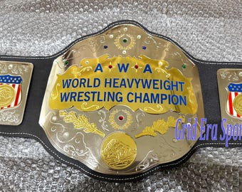 Réplica del cinturón del Campeonato Mundial de Lucha Libre Peso Pesado de la AWA, 2 mm/4 mm, latón.