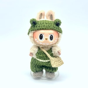 Crochet Labubu Clothes Frog Outfit Handmade Clothes for Labubu Finished Product Doll Costume Set