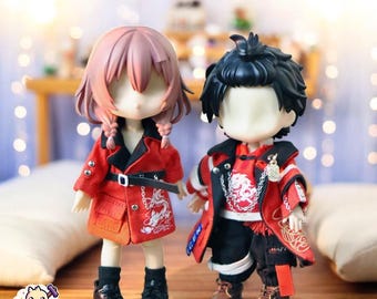 Atuendo de ropa urbana con temática de dragón rojo para muñecas Nendoroid, Obitsu 11 y BJD ymy