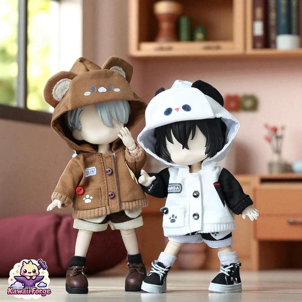 OB11 Doll Outfit with Panda and Bear Hoodie for 1/12 Dolls