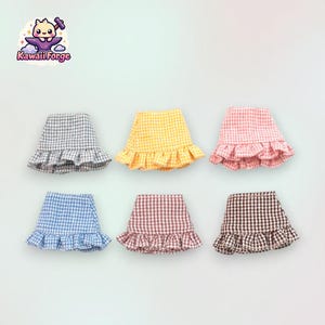 OB11 Doll Gingham Skirt – Ruffle Hem Mini Skirt for 1/12 BJD Clothes