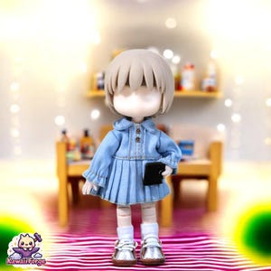 OB11 Elegant Pleated Long-Sleeve Dress – Classic Doll Fashion for Nendoroid, Obitsu 11 & BJD Dolls ymy