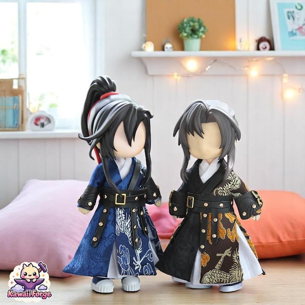 OB11 Ancient Warrior Cosplay Robe Set for Nendoroid, Obitsu 11 & BJD Dolls ymy | Swordsman-Style Outfit with Belt and Embroidery