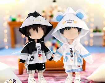Conjunto de sudadera con capucha de pingüino y oso para muñecas Nendoroid, Obitsu 11 y BJD - Ropa BJD 1/12 ymy