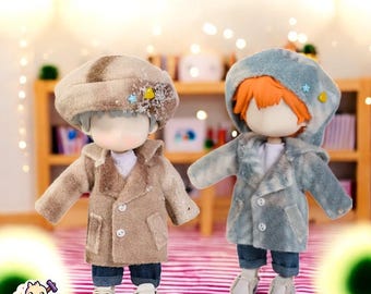 Conjunto de abrigo y sombrero de tweed de invierno OB11 (chaqueta a cuadros) para muñecas Nendoroid, Obitsu 11 y BJD ymy