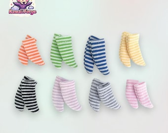 OB11 Doll Socks – Striped Knit Socks for 1/12 BJD Dolls, Miniature Doll Accessories