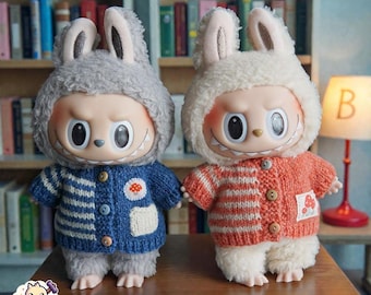 Hand-Knitted Sweater Outfit for 15cm Labubu Dolls, Cozy Knit Doll Clothes