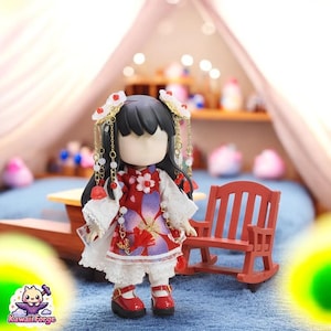OB11 Ancient Style Hanfu Dress with Hair Accessories for Nendoroid, Obitsu 11 & BJD Dolls ymy – Retro National Style Outfit