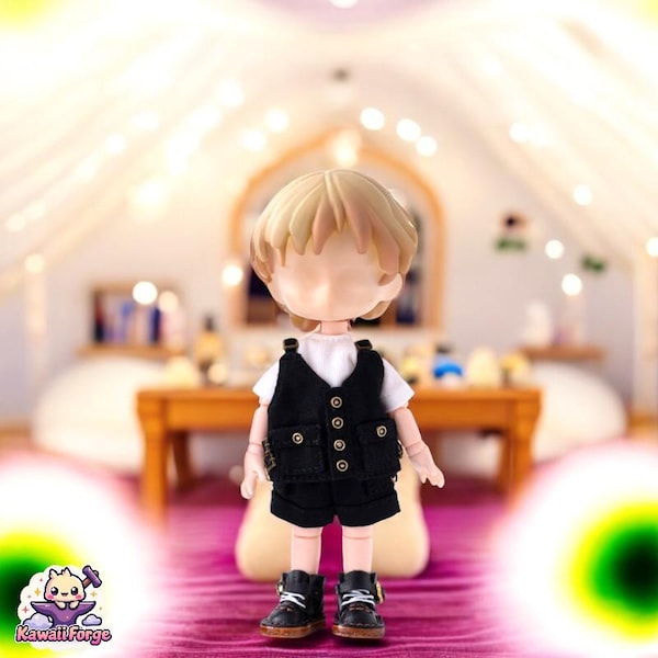 OB11 Vintage-Style Boys' Vest & Shorts Outfit – Classic Dollwear for Nendoroid, Obitsu 11 and BJD Dolls ymy