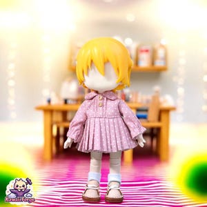 OB11 Doll Polka Dot Dress – Vintage-Inspired Long-Sleeve Pleated Dress for Nendoroid, Obitsu 11 &