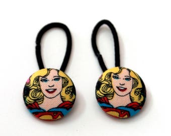 Super Girl Fabric Covered Button Ponytail Holders