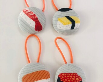 Gift Set of Four Giant Sushi Fabric Covered Button Pony Holders