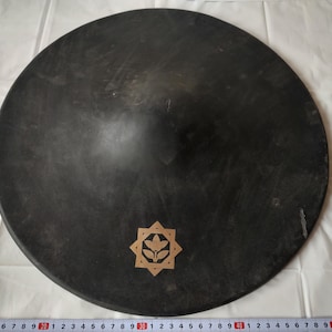 Authentic Antique Japanese SAMURAI JINGASA hat helmet with family crest -f0318-