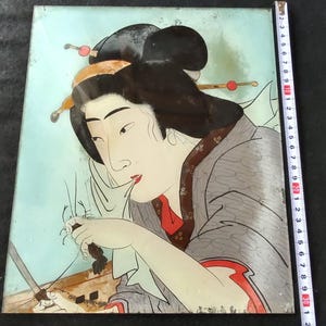 Vintage Ukiyoe Kimono Beautiful Woman Bijinga Reverse painting on glass-e1107-