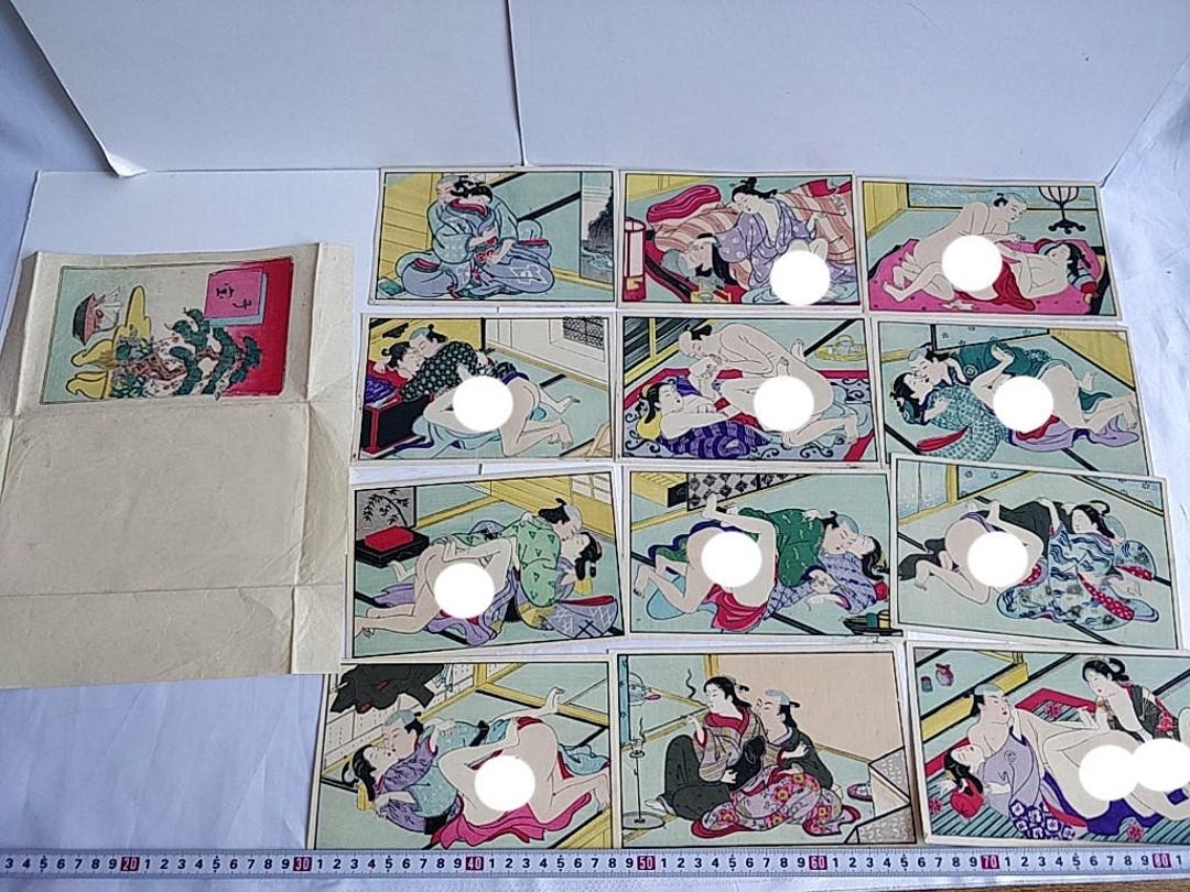Shunga Spring Pichures Japanese Shunga Small Paper 12 Pictures Set UKIYOE Erotic Woodblock ...