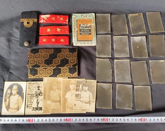 WWII Japanese Army Officer Rank Insignia, 5 Soldier Photos & 20+ Glass Negatives – Rare Military History Set-h0625-