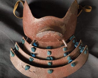 Máscara facial de samurai japonês antigo e autêntico Menpo - Proteção de armadura tradicional de guerreiro de ferro - Equipamento de batalha histórico colecionável - h0911-