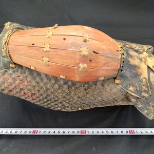 Antique Japanese Samurai Armor Part – Rare Edo Period Armored Component with Lacquered Wood & Textile, Worn Condition-f1108-3
