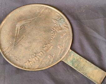 Japanischer Antiker Handspiegel Bronze Kokyo- Edo Periode - Mt. Fuji & Nature Design -h1219-2