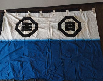 Estandarte japonés vintage con escudo samurái de 200 x 144 cm, gran tapiz para colgar en la pared, historia del clan pirata Murakami, decoración para el hogar en azul índigo -i0410-