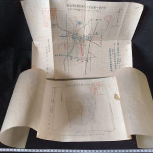 Carte de l'armée impériale japonaise de la Seconde Guerre mondiale avec sceau de l'empereur Hirohito | Document d'instruction tactique des cadets dessiné à la main | Rikugun Shikan Gakko d'avant-guerre-h0613-