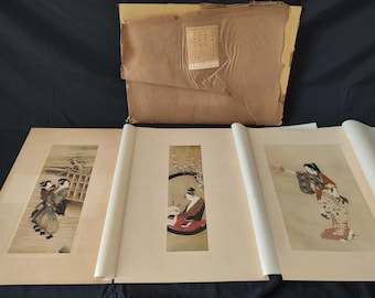 Published in 1921 Taisho-era Japanese Ukiyoe 100-sugata 3pcs-seat Vol.5-f0331-