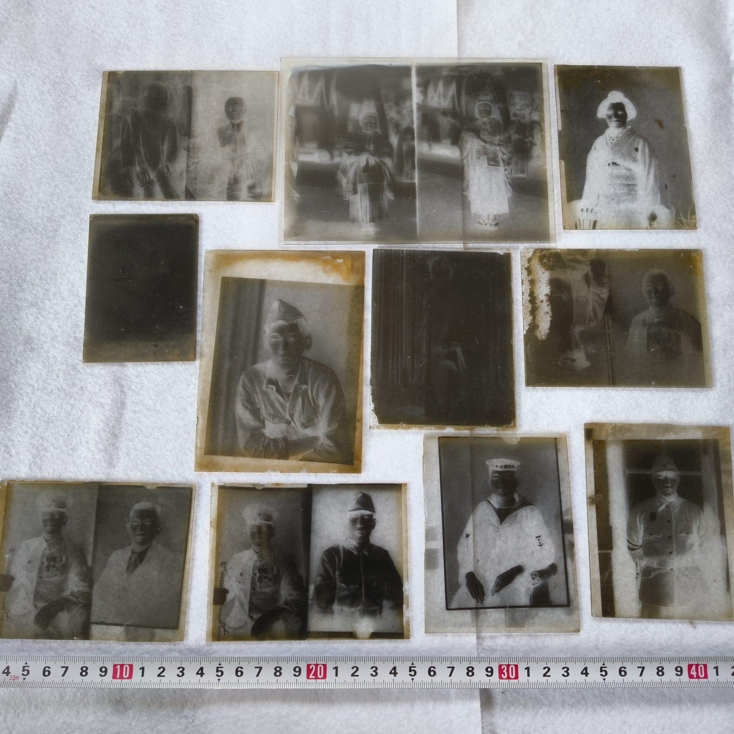 WW2 Japanese Glass photographic plates set, Negatives Imperial Army, Navy Soldiers, and Civilians-h0613-1