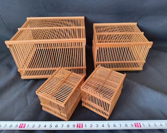 Japanese Bamboo Insect Cage Set – Vintage Handcrafted Cricket Cage, Bug Cage, Traditional Woven Décor-h0204-1