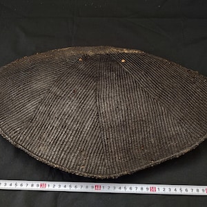 Authentic Antique Japanese SAMURAI JINGASA braided straw hat helmet-f1108-1