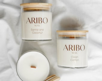 Glass Jar Soy Candle with Wooden Wick | Scented Gift Candle | Neutral Modern Home Decor