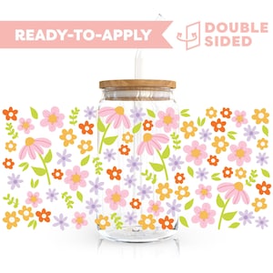 Double Sided UV DTF Cup Wrap | Spring Flower Bouquet 16oz Cup Wrap | Ready To Apply Cup Decal | Waterproof | No Heat Needed, Ready To Ship