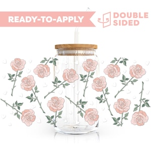 Double Sided UV DTF Cup Wrap | Valentine Romantic Rose 16oz Cup Wrap | Ready To Apply Cup Wrap, Waterproof, No Heat Needed, Ready To Ship