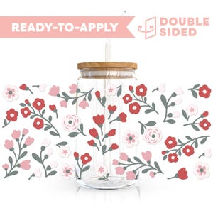 Double Sided UV DTF Cup Wrap | Pink Flower Bouquet 16oz Cup Wrap | Ready To Apply Cup Wrap, Waterproof, No Heat Needed, Ready To Ship