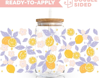 Double Sided UV DTF Cup Wrap | Coquette Summer Lemon 16oz Cup Wrap | Ready To Apply Cup Wrap, Waterproof, No Heat Needed, Ready To Ship
