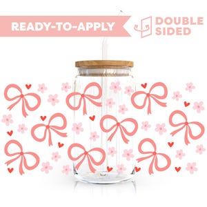 Envoltório para copos DTF com proteção UV dupla face | Envoltório para copos com laço floral rosa e estampa de 473 ml | Envoltório para copos pronto para aplicar, à prova d&#39;água, sem necessidade de calor, pronto para envio