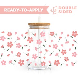 Double Sided UV DTF Cup Wrap | Cherry Blossom, Sakura 16oz Cup Wrap | Ready To Apply Cup Wrap, Waterproof, No Heat Needed, Ready To Ship