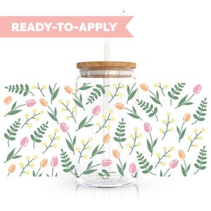 Double Sided UV DTF Cup Wrap | Spring Tulip Garden 16oz Cup Wrap | Ready To Apply Cup Wrap, Waterproof, No Heat Needed, Ready To Ship