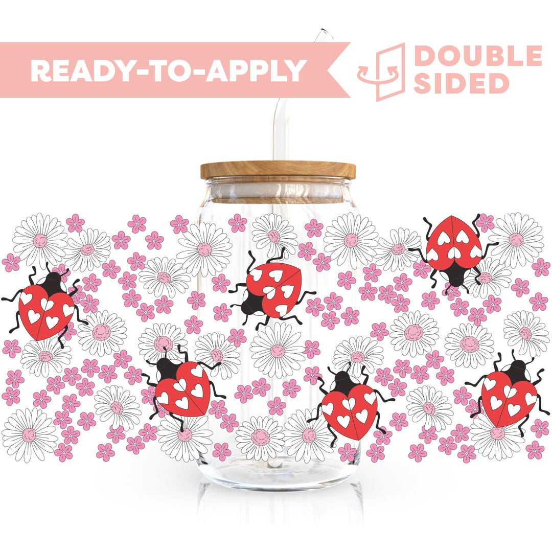 Double Sided UV DTF Cup Wrap | Pink Flower, Lady Bug 16oz Cup Wrap ...