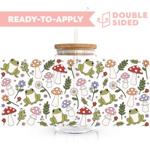 Double Sided UV DTF Cup Wrap | Frog, Cottage Core 16oz Cup Wrap | Ready To Apply Cup Wrap, Waterproof, No Heat Needed, Ready To Ship