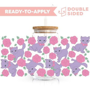 Double Sided UV DTF Cup Wrap | Cat Lover, Cat Owner 16oz Cup Wrap | Ready To Apply Cup Wrap, Waterproof, No Heat Needed, Ready To Ship
