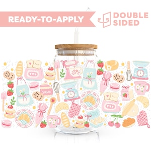 Embalagem para copos dupla face com proteção UV DTF | Coquette Kitchen, embalagem para copos de 473 ml | Embalagem para copos pronta para aplicar, à prova d&#39;água, sem necessidade de calor, pronta para envio
