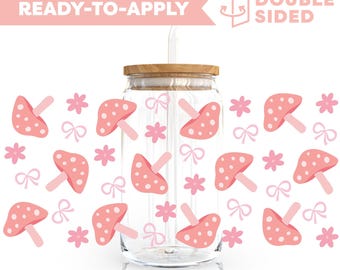 Pellicola protettiva UV DTF bifacciale per bicchieri / Rosa Fungo, Pellicola di tendenza per bicchieri da 473 ml / Pellicola pronta all'uso, impermeabile, non necessita di calore, pronta per la spedizione