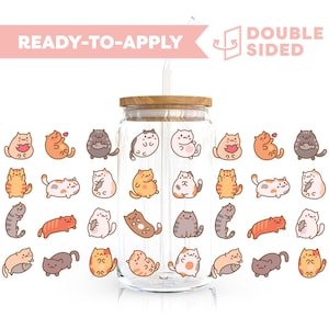 Double Sided UV DTF Cup Wrap | Kawaii Cats, Cat Lover 16oz Cup Wrap | Ready To Apply Cup Wrap, Waterproof, No Heat Needed, Ready To Ship