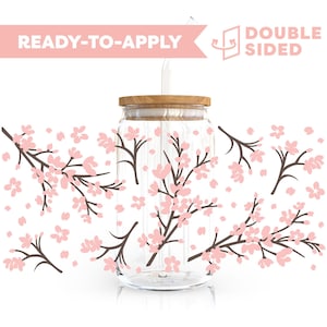 Double Sided UV DTF Cup Wrap | Sakura, Cherry Blossom 16oz Cup Wrap | Ready To Apply Cup Wrap, Waterproof, No Heat Needed, Ready To Ship