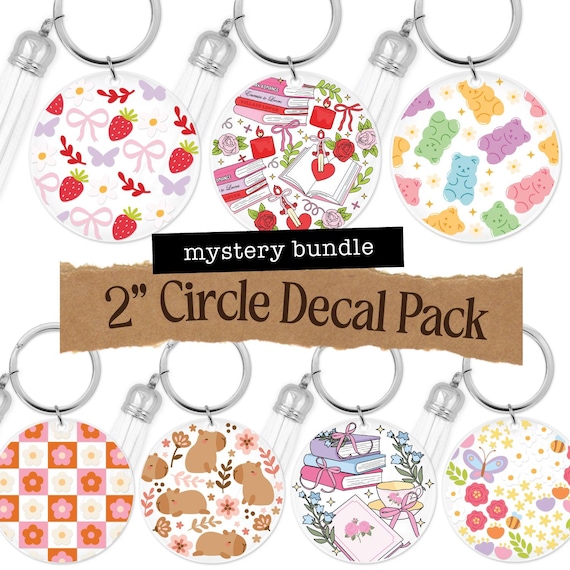 UV DTF Sticker Mystery Bundle | 2" Circle Acrylic keychain Sticker | DIY Keychain Kit | Gift For Kids, Craft For Kids, Cheap Party Favors