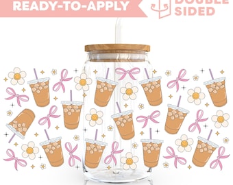 Doppelseitige UV DTF Cup Wrap | Eiskaffee-Liebhaber, Girlie 16 Unzen Cup Wrap | Bereit zum Auftragen des Cups, wasserdicht, keine Hitze erforderlich, versandfertig